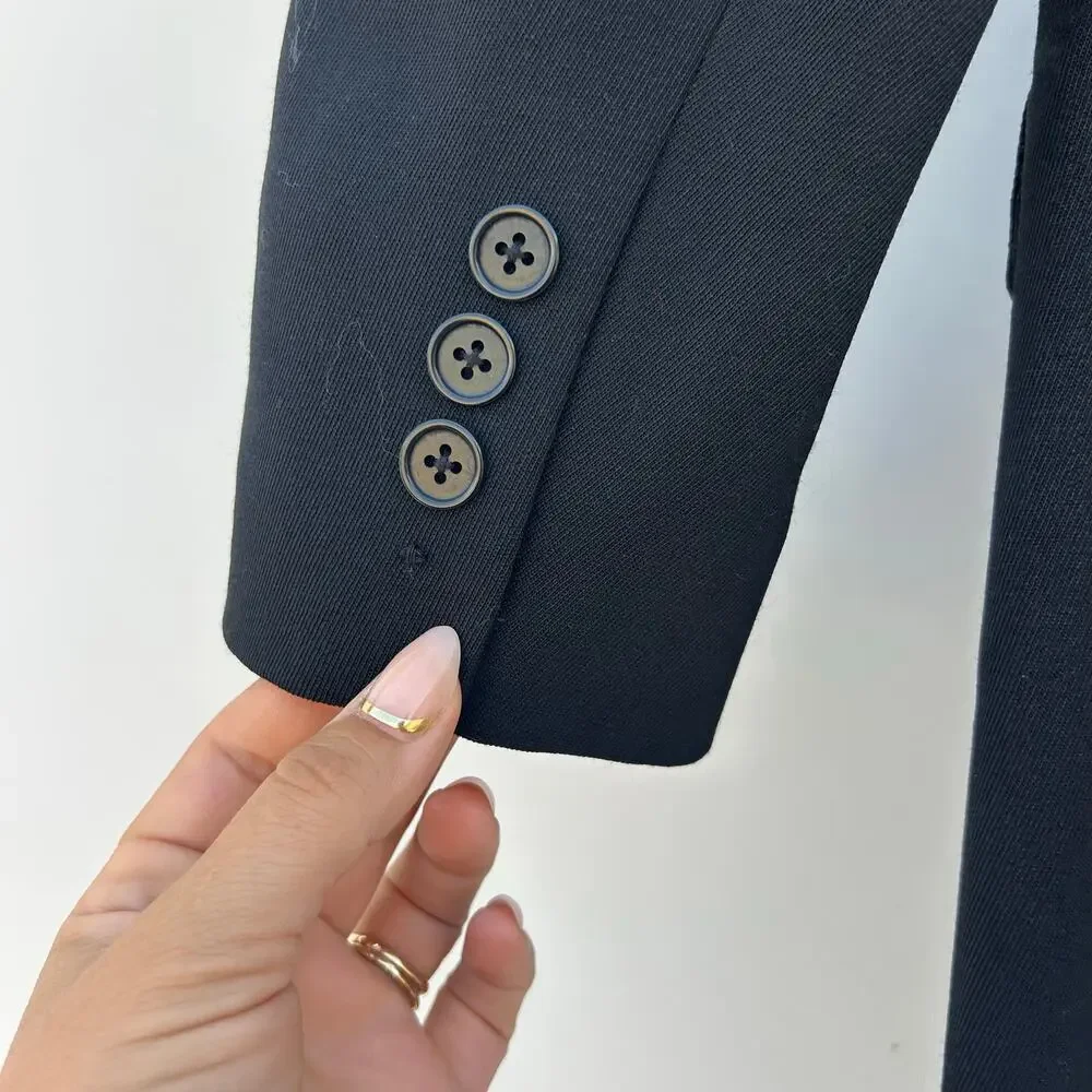Vintage Ralph Lauren Wool Long Blazer Coat Black Jacket 8 Petite Velvet - Picture 9 of 9